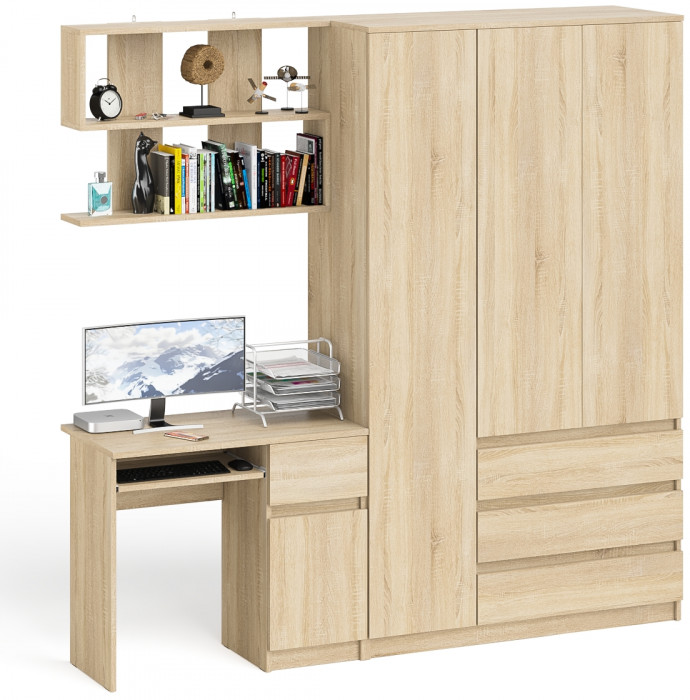 Мори компьютерный стол МС-1 правый + Шкаф МШ1200.1 + Полка 900, дуб сонома