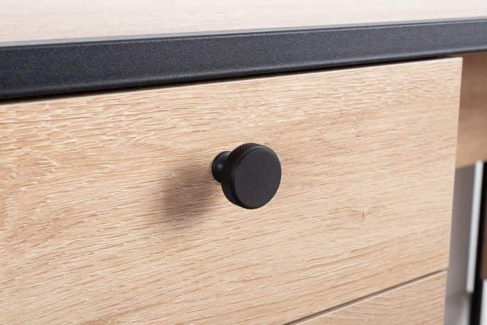 Брюс Стол письменный 12.157, цвет чёрный/дуб Сантьяго/столешница МДФ ель карпатская, ШхГхВ 130х62,6х75 см., универсальная сбока