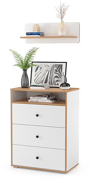 Вуди 13.293 Комод + Полка 15.46, цвет белый премиум/дуб крафт золотой, ШхГхВ 70х43,1х170 см.