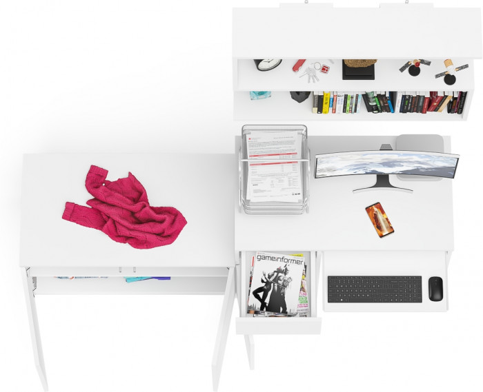 Мори Стол компьютерный МС-1 левый + Тумба МА900.1 + Полка 900, цвет белый, ШхГхВ 180,4х50,4х209,6 см., НЕ универсальная сборка