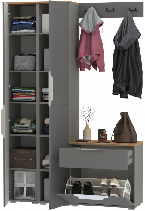 Октава Прихожая 19, серый графит/дуб крафт золотой/фасады МДФ серый графит