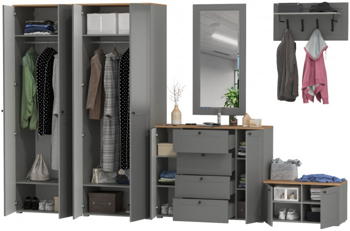 Остин Прихожая 54, серый графит/дуб крафт золотой