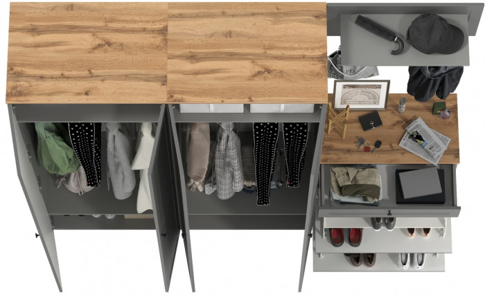 Остин Прихожая 29, цвет серый графит/дуб крафт золотой, ШхГхВ 240х54,3х229,6 см., универсальная сборка