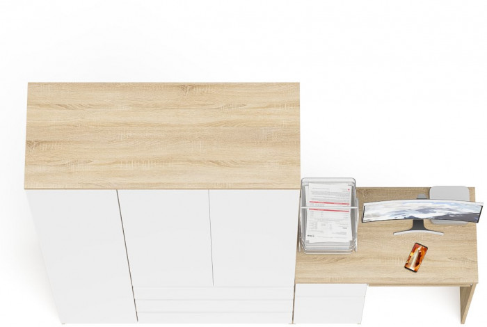 Мори компьютерный стол МС-1 левый + Шкаф МШ1200.1, дуб сонома/белый