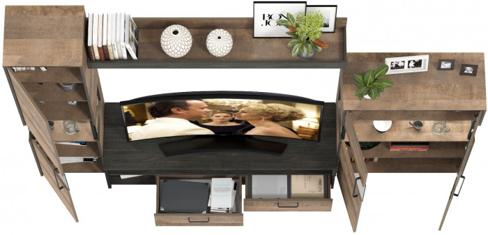 Трувор Гостиная 025, цвет дуб гранж песочный/интра, ШхГхВ 280,4х45,4х210 см., универсальная сборка