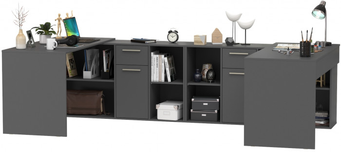 Лайт Стол письменный 03.245.01 + 03.245.01, цвет тёмно-серый, ШхГхВ 342,9х136,2х75,2 см.(угловой) или 407,4х60х75,2 см.(прямой), универсальная сборка