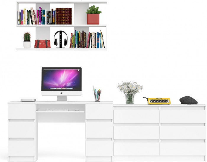 Мори компьютерный стол МС-2 + Комод МК1200.6 + Полка 1200, белый