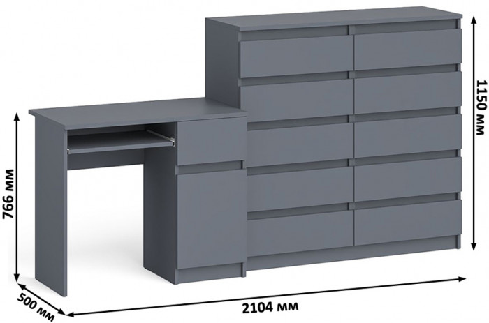 Мори Стол компьютерный МС-1 правый + Комод МК1200.10, цвет графит, ШхГхВ 210,4х50х115 см., выдвижной ящик справа, НЕ универсальная сборка