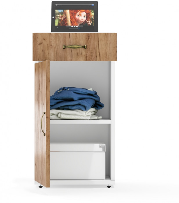 Лидер-8 Модуль Тумба МД 3.15, цвет белый шагрень/крафт золото, ШхГхВ 40х30х75 см., универсальная сборка (выдвижной ящик и дверка)