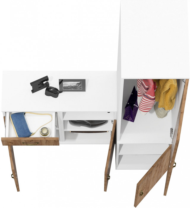 Лидер-8 Пенал МД 23Б + Тумба МД 3.15 + Тумба МД 3.19, белый шагрень/крафт золото