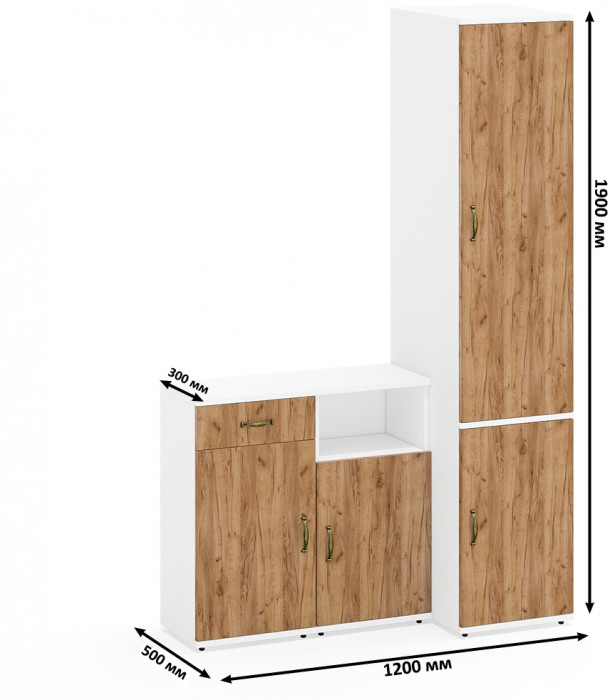 Лидер-8 Пенал МД 23Б + Тумба МД 3.15 + Тумба МД 3.19, белый шагрень/крафт золото