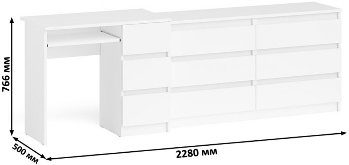 Мори компьютерный стол МС-6 правый + Комод МК1380.6, белый