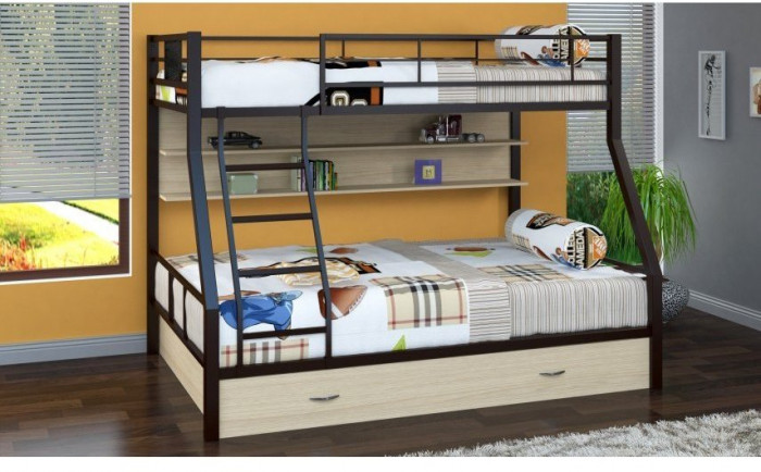 Двухъярусная кровать Гранада-1ПЯ, коричневая / Дуб (ясень шимо темный, Слоновая кость)