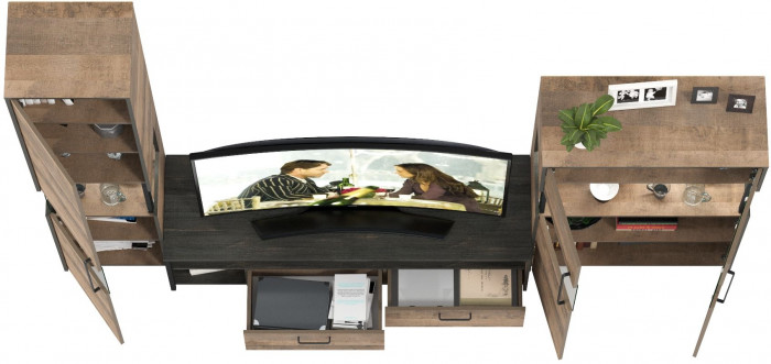 Трувор Гостиная 026, цвет дуб гранж песочный/интра, ШхГхВ 280,4х45,4х194,2 см., универсальная сборка