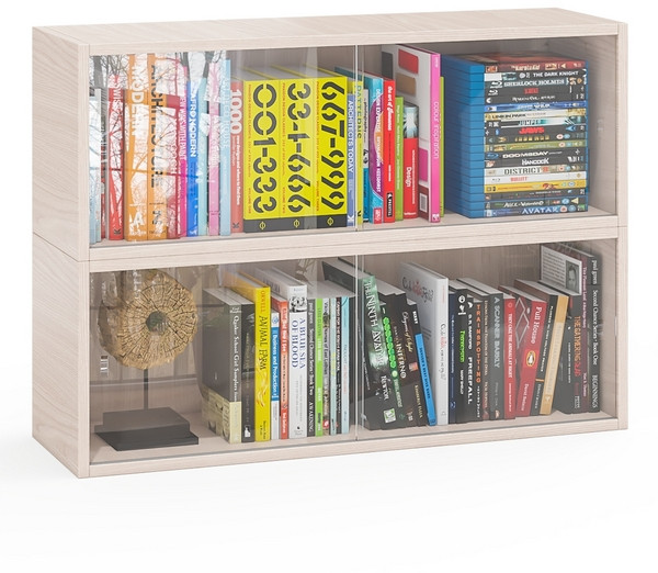 Две полки книжных С-МД-КН01, цвет ясень шимо светлый, размер каждой полки в отдельности: ШхГхВ 83х25х30 см., стеклянные дверцы