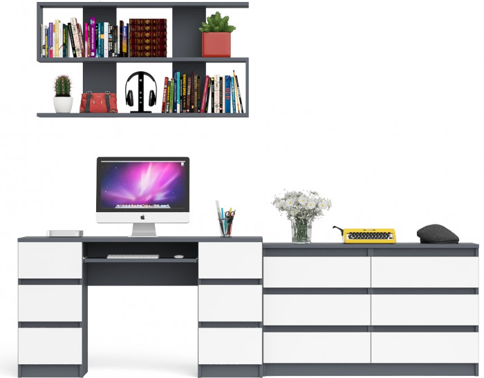 Мори компьютерный стол МС-2 + Комод МК1200.6 + Полка 1200, графит/белый