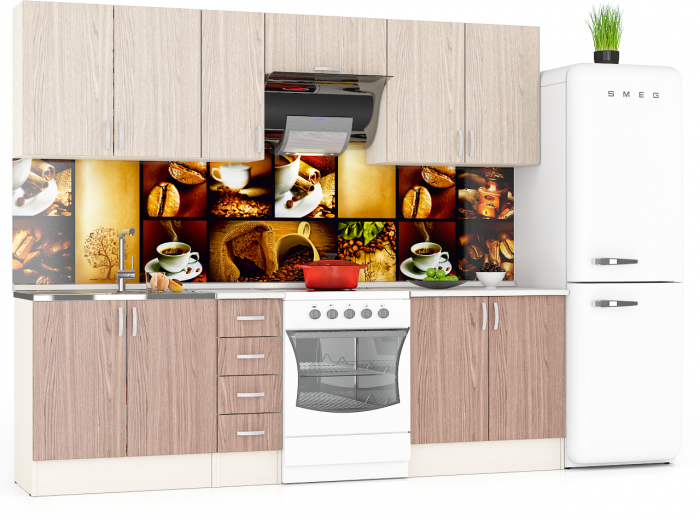 Кухня Мери 07 ШВ800+ШВ300+ШВв600+ШНМ800+ШН800+ШН4Я300+ШН800, цвет дуб/ясень шимо светлый/тёмный, ШхГхВ 250х30х67 см./190х60х85 см.