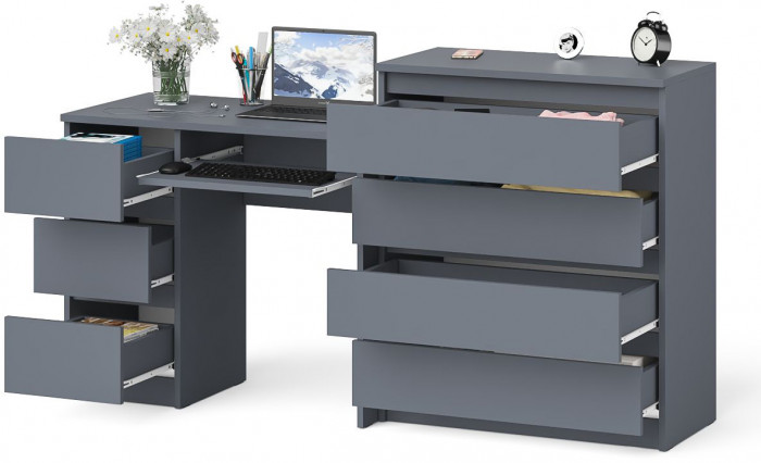 Мори компьютерный стол МС-6 левый + Комод МК800.4, графит