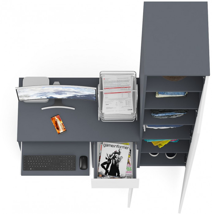 Мори Стол компьютерный МС-1 правый + Пенал МШ400.1, цвет графит/белый, ШхГхВ 130,4х50,4х209,6 см., выдвижной ящик справа, НЕ универсальная сборка