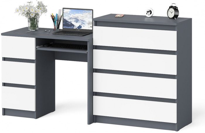 Мори Стол компьютерный МС-6 левый + Комод МК800.4, цвет графит/белый, ШхГхВ 170,4х50х94 см., выдвижные ящики слева, НЕ универсальная сборка