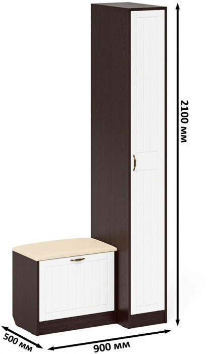 Прихожая П-6 Компоновка № 39, венге/фасады МДФ белое дерево фрезеровка прованс