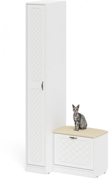 Прихожая П-6 Компоновка № 39, цвет белая шагрень/фасады МДФ белое дерево фрезеровка ромб, ШхГхВ 90х50х210 см., универсальная сборка