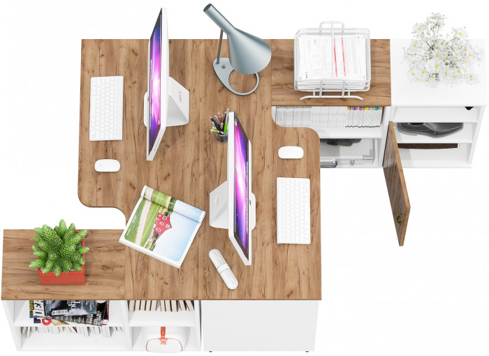 Лидер-8 Стол + Стол + Тумба МД 3.19, белый шагрень/крафт золото