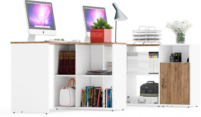 Лидер-8 Стол + Стол + Тумба МД 3.19, белый шагрень/крафт золото