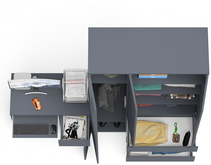 Мори компьютерный стол МС-1 правый + Шкаф МШ1200.1, графит