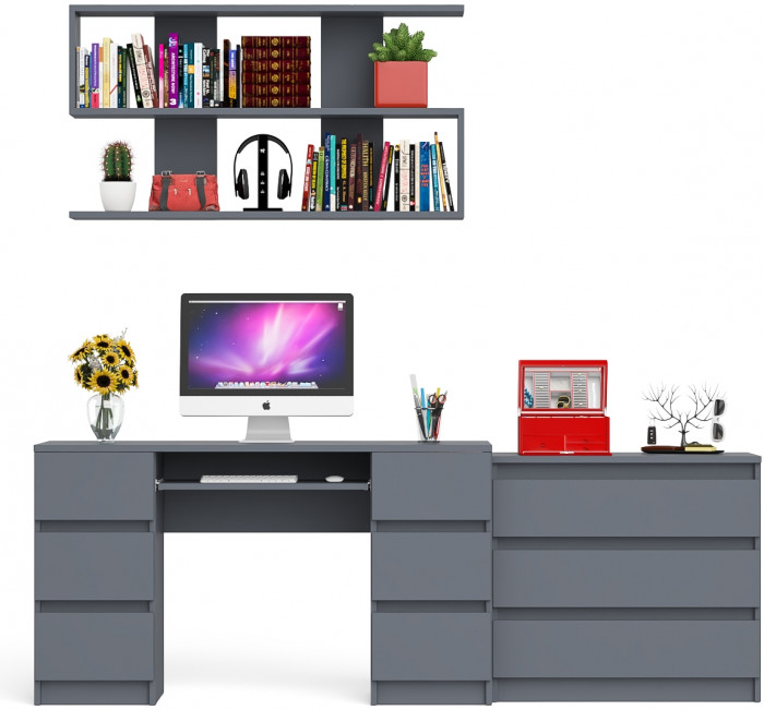 Мори компьютерный стол МС-2 + Комод МК800.1 + Полка 1200, графит