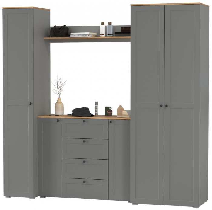 Остин Прихожая 75, цвет серый графит/дуб крафт золотой, ШхГхВ 240х54,3х229,6 см., универсальная сборка