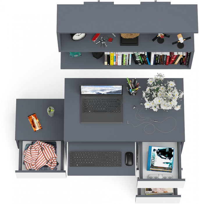 Мори Стол компьютерный МС-6 правый + Тумба ТМП400.1 + Полка 900, цвет графит/белый, ШхГхВ 130,4х50х209,6 см., НЕ универсальная сборка