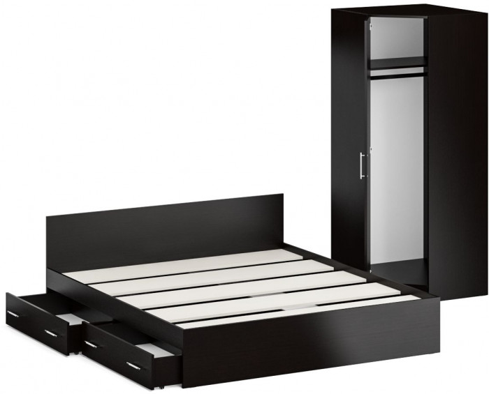 Кровать с ящиками 1800 + угловой шкаф Стандарт, венге