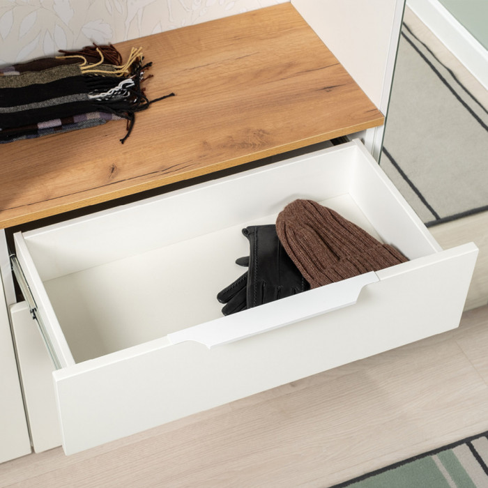 Октава Прихожая 28, цвет белый шагрень/дуб крафт золотой/фасады МДФ белый шагрень, ШхГхВ 193,7х35,4х197,6 см., универсальная сборка