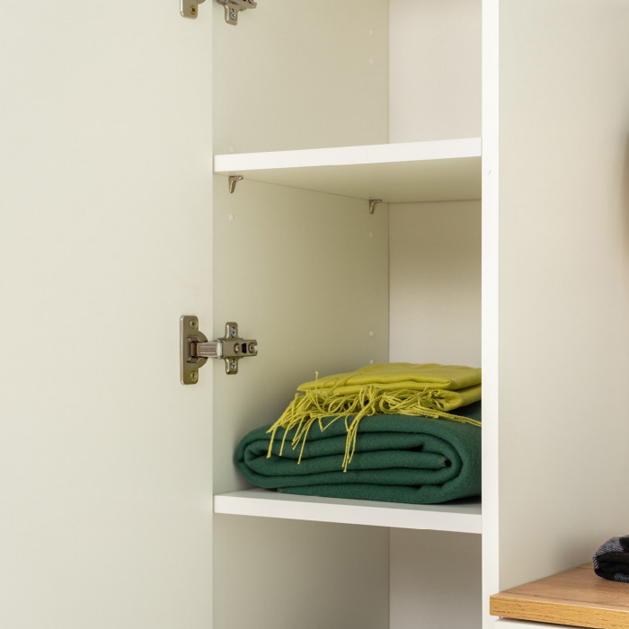 Октава Прихожая 28, цвет белый шагрень/дуб крафт золотой/фасады МДФ белый шагрень, ШхГхВ 193,7х35,4х197,6 см., универсальная сборка