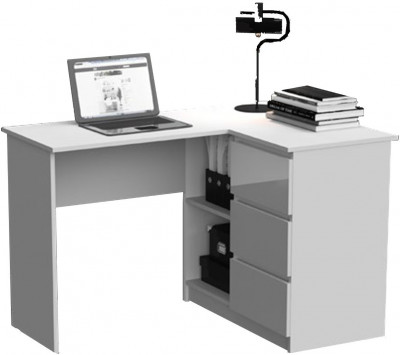 Челси Стол письменный угловой (Белый глянец, Белый)