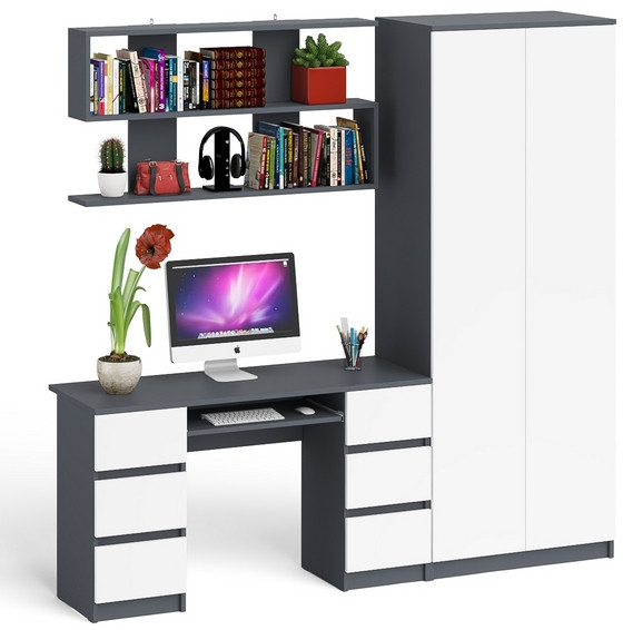 Мори компьютерный стол МС-2 + Шкаф МШ800.1 + Полка 1200, графит/белый