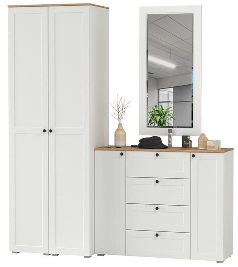 Остин Прихожая 32, цвет белый шагрень/дуб крафт золотой, ШхГхВ 200х54,3х229,6 см., универсальная сборка