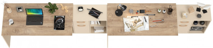 Лайт Стол письменный 03.245F + 03.245F, цвет сатин/дуб эндгрейн элегантный, ШхГхВ 342,7х136х75,2 см.(угловой) или 407х68х75,2 см.(прямой), ун. сборка