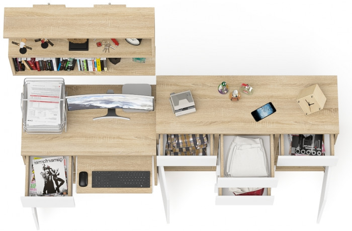 Мори Стол компьютерный МС-1 левый + Комод МК1200.4 + Полка 900, цвет дуб сонома/белый, ШхГхВ 210,4х50х209,6 см., НЕ универсальная сборка