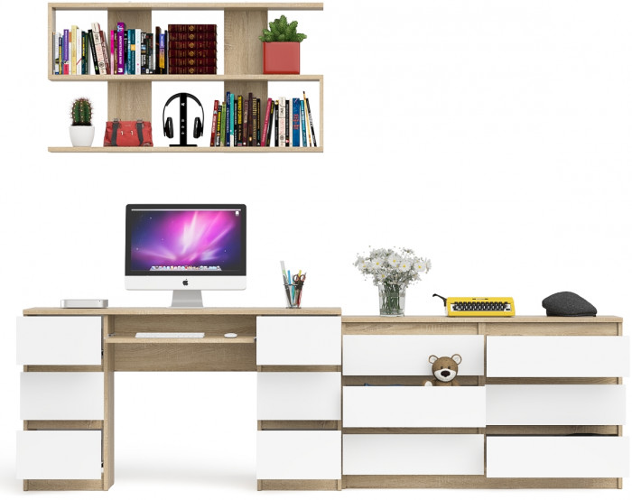 Мори компьютерный стол МС-2 + Комод МК1200.6 + Полка 1200, дуб сонома/белый