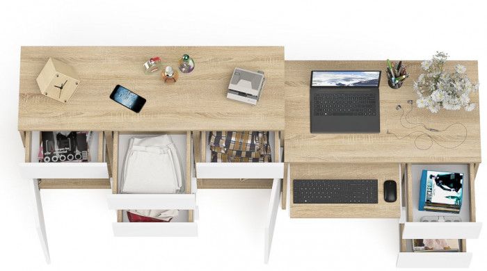 Мори Стол компьютерный МС-6 правый + Комод МК1200.4, цвет дуб сонома/белый, ШхГхВ 210,4х50х94 см., выдвижные ящики справа, НЕ универсальная сборка