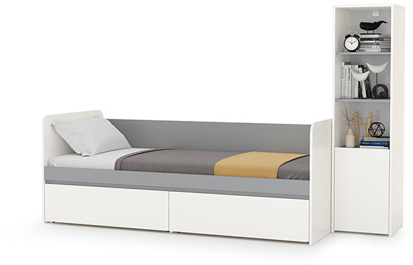 Торонто 11.39 Кровать + 13.13 Шкаф комбинированный, белый шагрень/стальной серый