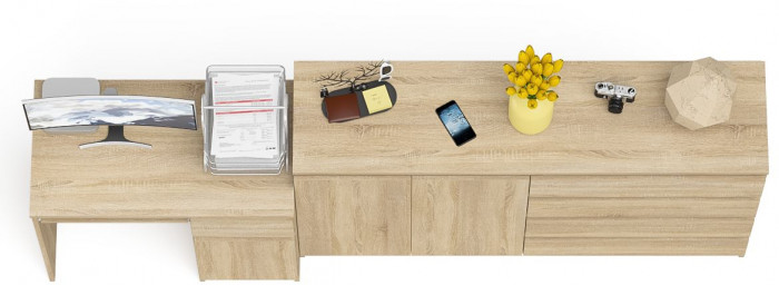 Мори компьютерный стол МС-1 правый + Комод МК1600.1, дуб сонома