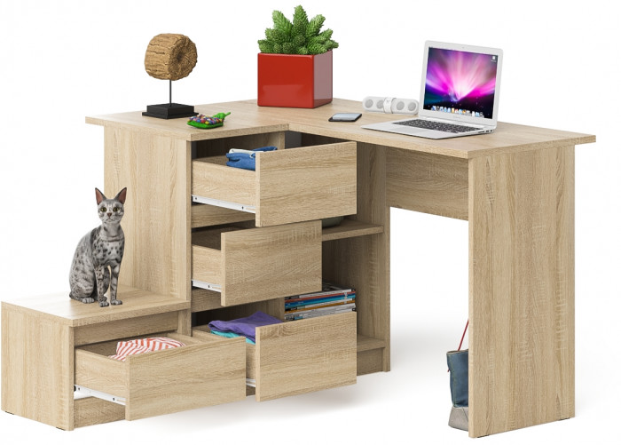 Мори компьютерный стол МС-16 левый + Тумба ТМП400.1, дуб сонома