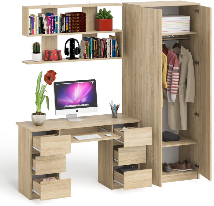 Мори компьютерный стол МС-2 + Шкаф МШ800.1 + Полка 1200, дуб сонома