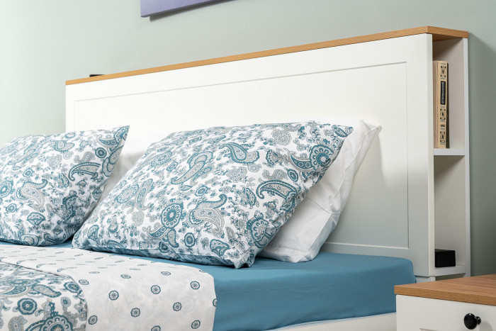 Остин 11.53 Кровать + ортопед + 13.227 Шкаф-пенал + 16.240 Комод, белый шагрень/дуб крафт золотой