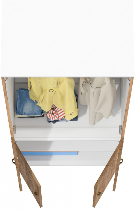 Лидер-8 Модуль Шкаф МД 19Б, цвет белый шагрень/крафт золото, ШхГхВ 80х50х190 см., глубокий шкаф со штангой для верхней одежды и полкой