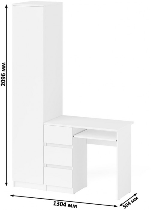 Мори Стол компьютерный МС-6 левый + Пенал МШ400.1, цвет белый, ШхГхВ 130,4х50,4х209,6 см., выдвижные ящики слева, НЕ универсальная сборка