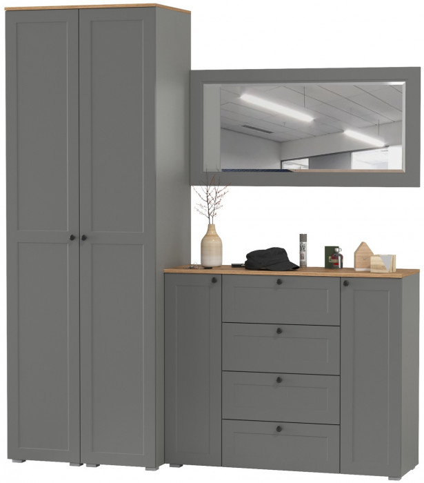 Остин Прихожая 32, цвет серый графит/дуб крафт золотой, ШхГхВ 200х54,3х229,6 см., универсальная сборка